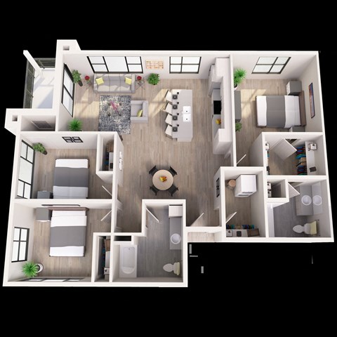 Floor plan for 3 beds, 2 baths, 1403 sqft